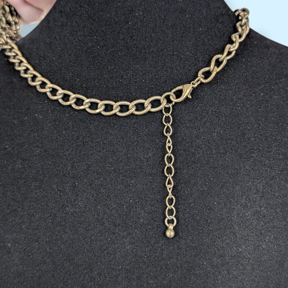 Gold Tone Chain & Rhinestone Statement Necklace - Picture 5 of 6
